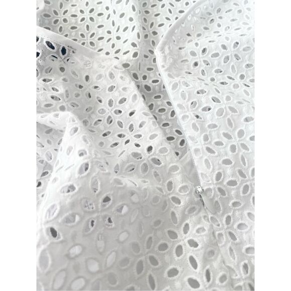 J. Crew White Cotton Eyelet Back V Neck Puff Sleeve Sz 8 - Picture 10 of 12